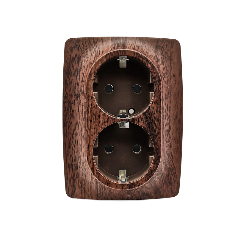 PRIME SCHUKO SOCKET WITH SAFETY SHUTTER 2x2P+E 16A 250VAC IP20  WOOD 1000116206