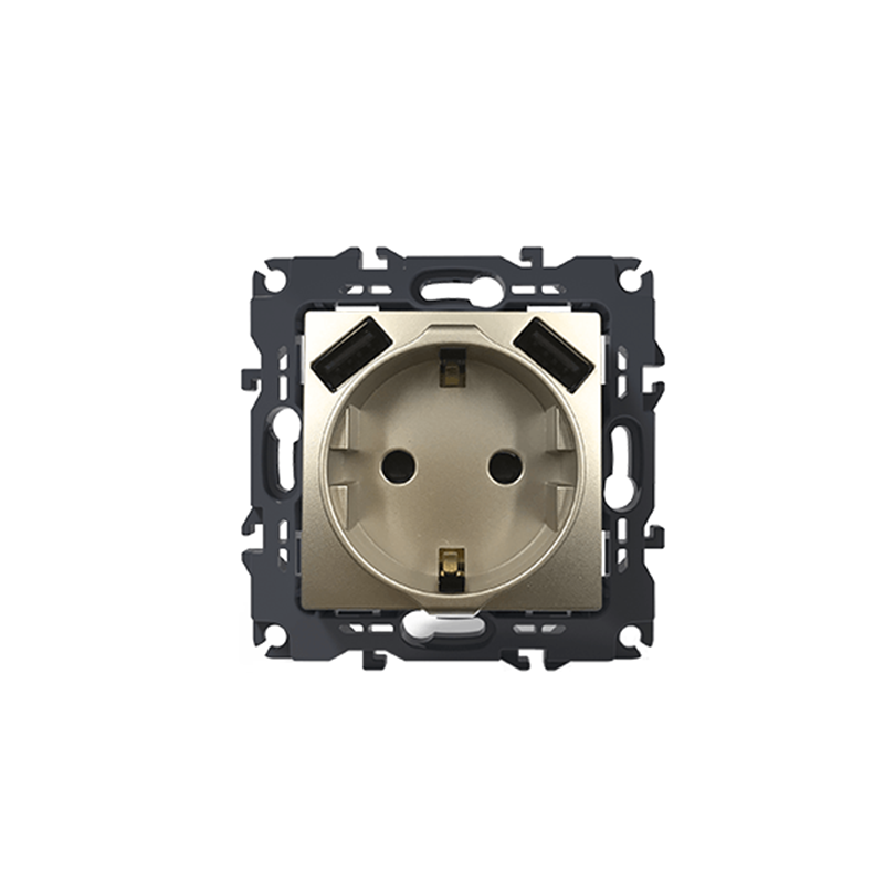 PRIME SCHUKO SOCKET WITH SAFETY SHUTTER 1x2P+E 16A 250VAC 2 USB 5VDC 3.1A IP20 MATT CHAMPAGNE 1000116304 PRIME SCHUKO SOCKET WITH SAFETY SHUTTER 1x2P+E 16A 250VAC 2 USB 5VDC 3.1A IP20 MATT CHAMPAGNE 1000116304