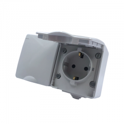 ΑRΜΥ DOUBLE SCHUKO SOCKET WITH SAFETY SHUTTER WALL MOUΝΤED WATERPROOF SCREWS 2x2P+E 16A 250VAC IP55 (IP54) LIGHT GREY 1000436406