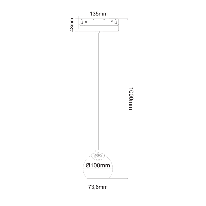 MATTE BLACK MAGNETIC PENDANT LUMINAIRE 48V DC 12W 3000K 1000LM 36° OSRAM RA90 Φ100 134MM IONAP1230B