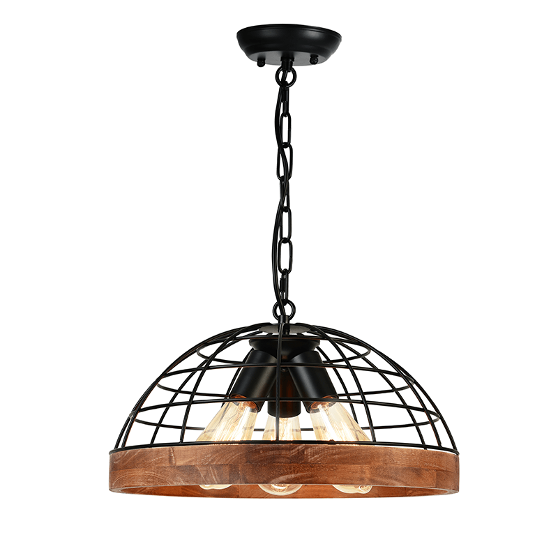 ^PENDANT LUMINAIRE 3XE27 WOOD + BLACK D40XH120CM TESLA EG843P40B