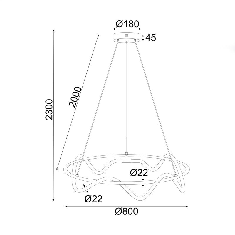 ^PENDANT LAMP LED 60W 3000K 3400LM WAVE BLACK METAL IP20 D80XH230CM ZM36LEDP80BK