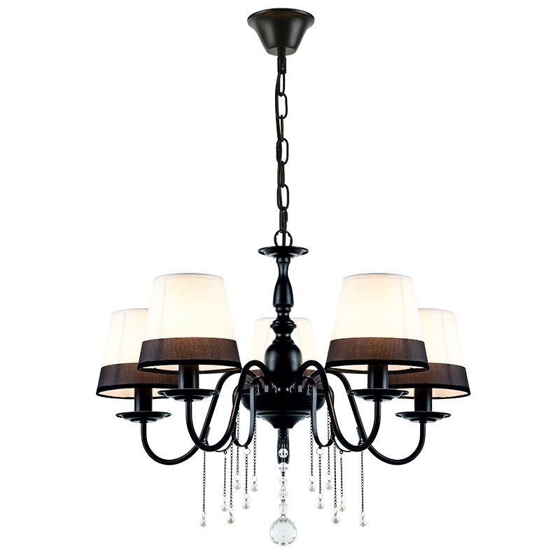 ^PENDANT 5ΧΕ14 METALLIC BLACK+ WHITEBLACK SHADE + CRYSTAL Φ63ΧΗ95CM MULAN EG167285PBW