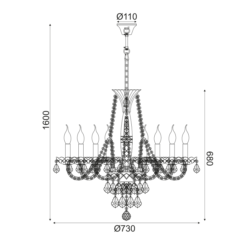 ^PENDANT 8XE14 CLEAR CRYSTAL + GOLD METALΦ73×Η160CM LILIUM BLK80048PCG ^PENDANT 8XE14 CLEAR CRYSTAL + GOLD METALΦ73×Η160CM LILIUM BLK80048PCG