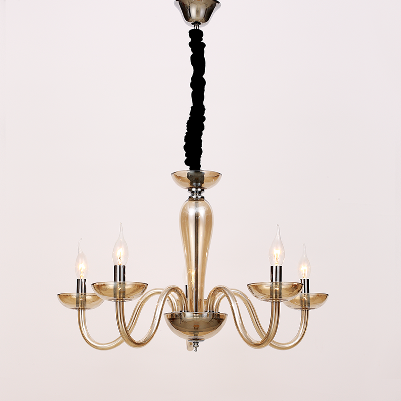 ^PENDANT LUMINAIR 5XE14 COGNAC CRYSTAL + CHROME METAL Φ69×Η168CM LUNARIA BLK82185PCNC
