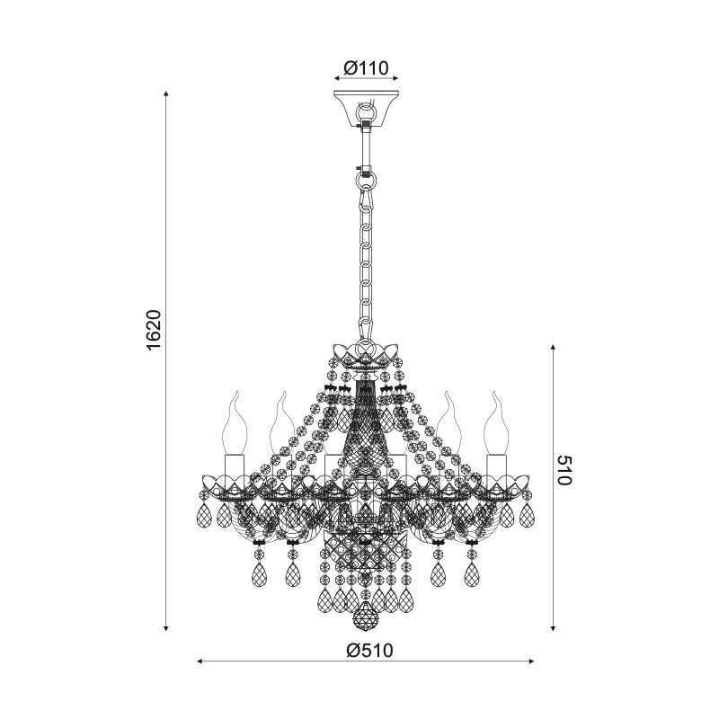 ^PENDANT 6XE14 CLEAR CRYSTAL + CHROME METAL Φ51×H162CM GLADIOLO BLK80416PCC