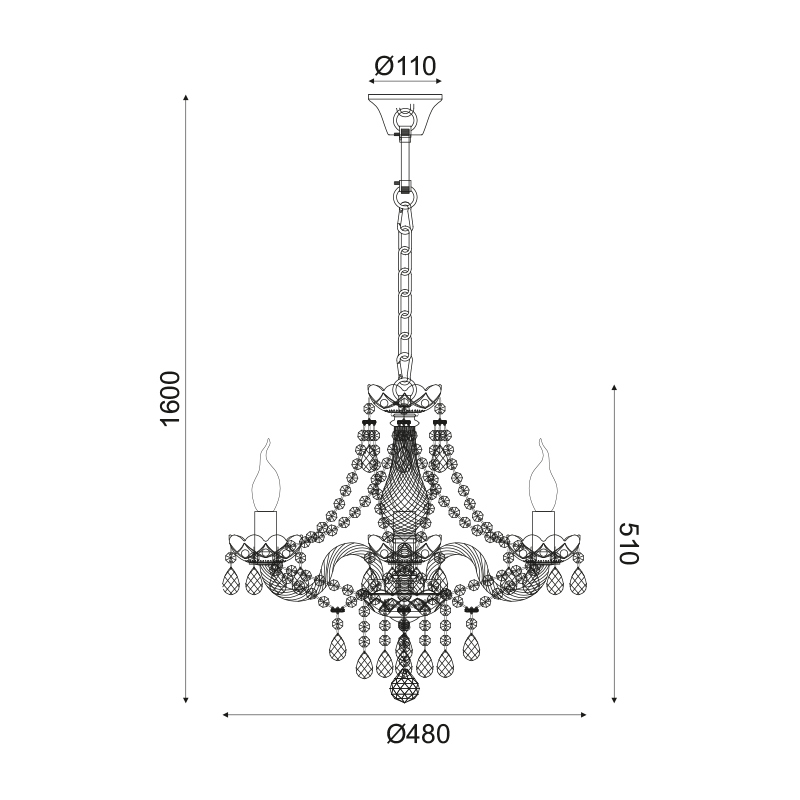 ^PENDANT 3XE14 CLEAR CRYSTAL + CHROME METAL Φ48×Η160CM GLADIOLO BLK80413PCC