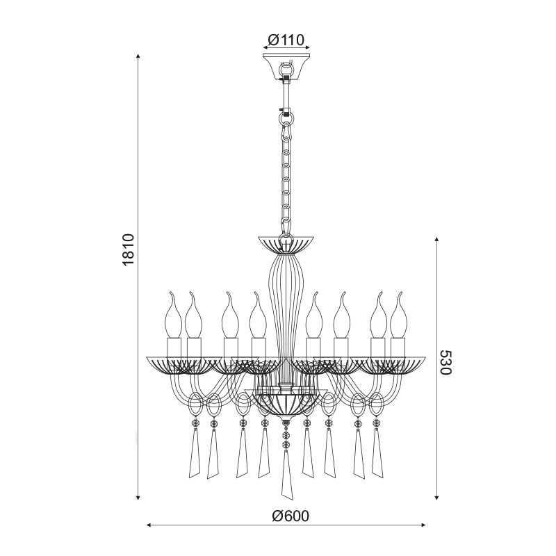 ^PENDANT 8XE14 CLEAR CRYSTAL + CHROME METAL Ö60×Ç181CM VIOLET BLK80288PCC ^PENDANT 8XE14 CLEAR CRYSTAL + CHROME METAL Ö60×Ç181CM VIOLET BLK80288PCC
