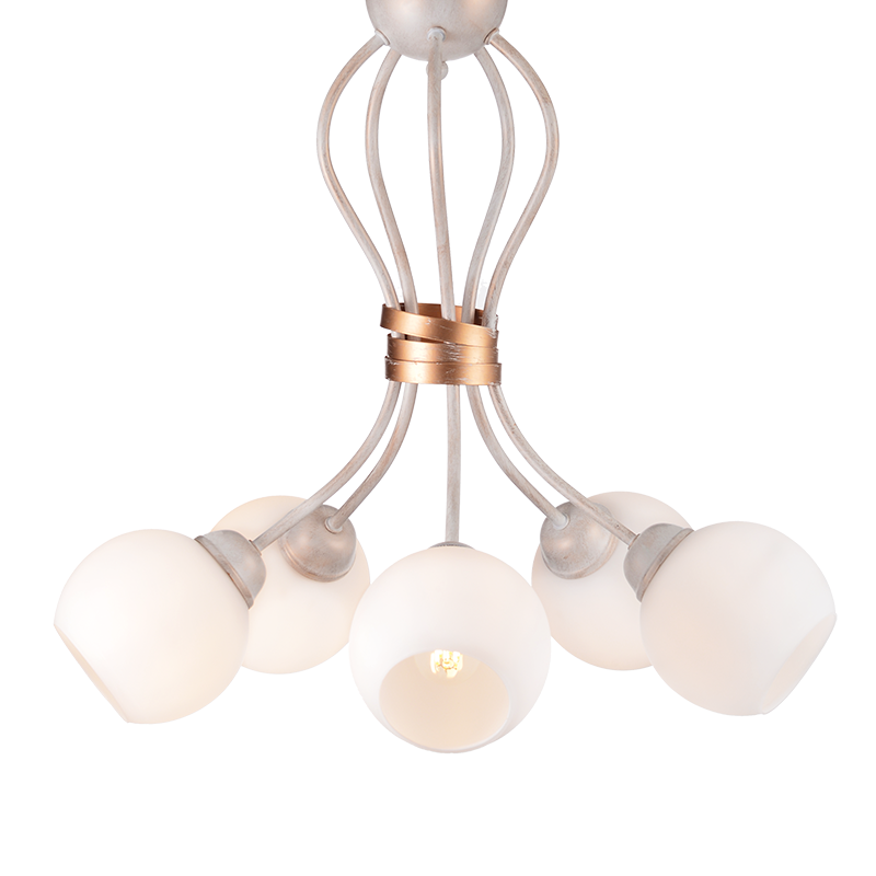 CEILING 5XE27 METAL PATINΑ WHITE GOLD+OPAL GLASS Φ48,5ΧΗ53CM FOYER DL11695C CEILING 5XE27 METAL PATINΑ WHITE GOLD+OPAL GLASS Φ48,5ΧΗ53CM FOYER DL11695C