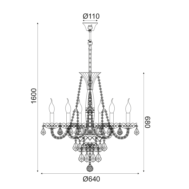 ^PENDANT 6XE14 CLEAR CRYSTAL + GOLD METAL Ö64×Ç160CM LILIUM BLK80046PCG ^PENDANT 6XE14 CLEAR CRYSTAL + GOLD METAL Ö64×Ç160CM LILIUM BLK80046PCG