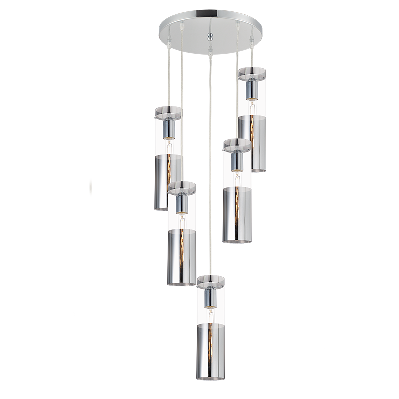 ^PENDANT 5XE27 CHROME+GLASS+METAL Φ37ΧΗ180CM DEJAVU V371975PCH