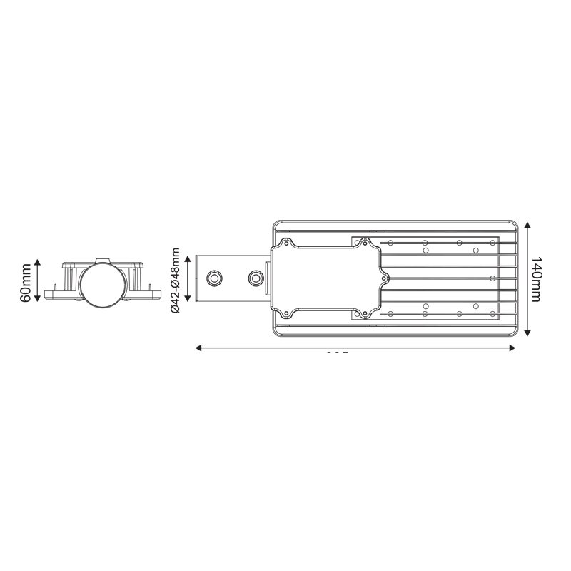 LED STREET LUMINAIRE 30W 3000LM 4000K 120X50˚ CLASS I 230V AC IP66 NOLA3040N