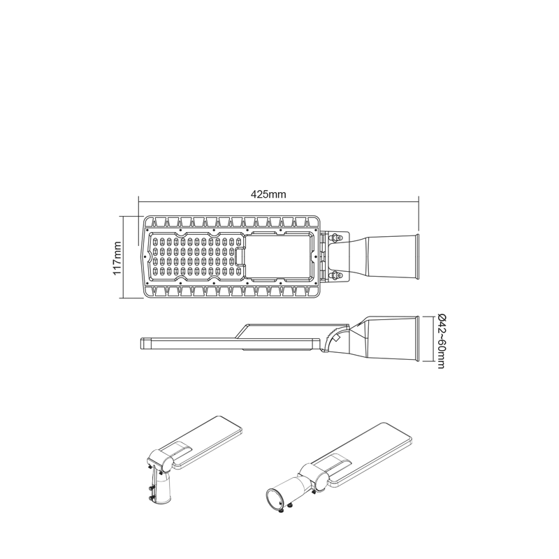 ^LED STREET LUMINAIRE 30W 4200LM 4000K 150Χ75˚ CLASS II 230V AC IP66 BISE3040