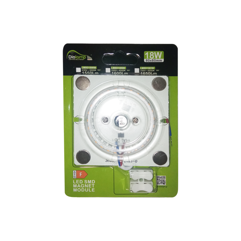 ^ LED SMD MAGNET MODULE 18W 230V AC 1550LM 160° 3000K Ra80 LM8018WW
