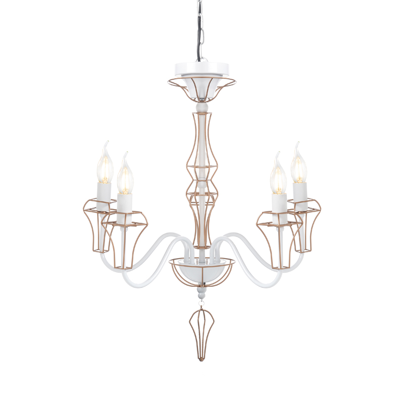 ^ NETTO PENDANT 5ΧΕ14 METAL WHITE+GOLD WIRE Φ55ΧΗ109CM EG168205PW