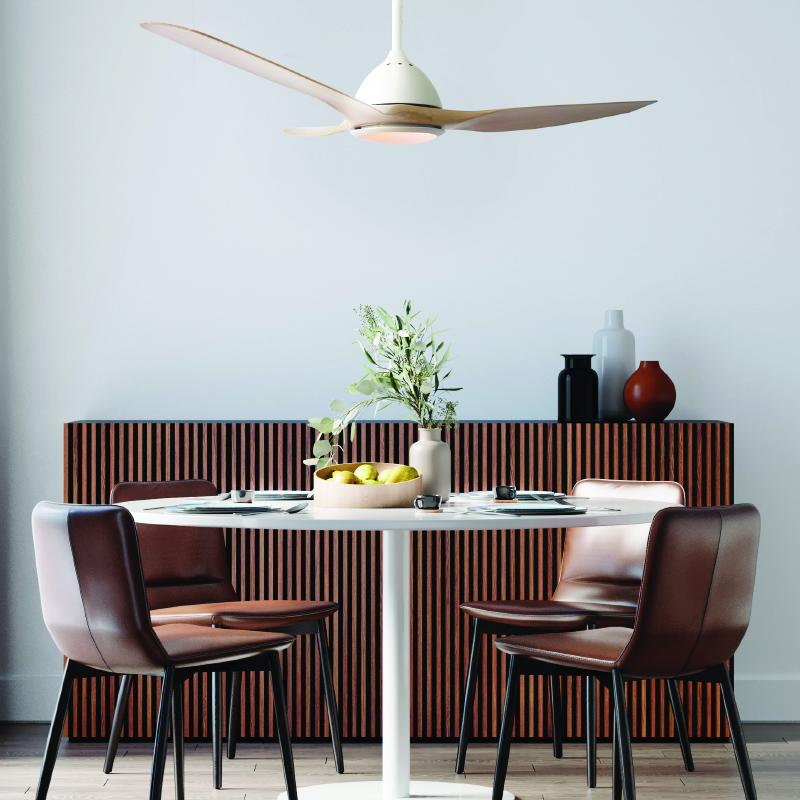 DECORATIVE CEILING FAN WITH DIMMABLE LED DIAM132CM DC40W 3 WHITE ABS BLADES WITH REMOTE CONTROL 2 WHITE DOWNRODS 15&25CM FANKVWH20G