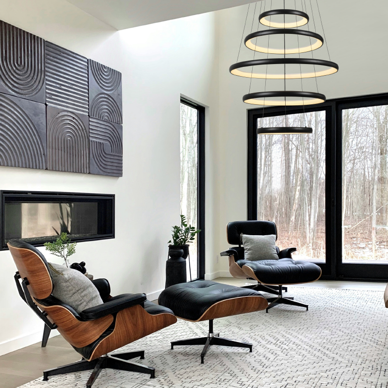 "PENDANT LUMINAIRE LED 80W 6400LM CCT IP20 BLACK METAL+ ACRYLIC " HM23LEDP5BKCCT "PENDANT LUMINAIRE LED 80W 6400LM CCT IP20 BLACK METAL+ ACRYLIC " HM23LEDP5BKCCT