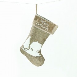 XMAS STOCKING DARK BEIGE DECORATIVE (HOUSE  amp  TREE) 26 47cm X071173