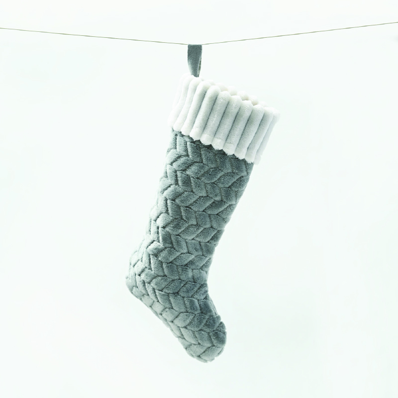 XMAS STOCKING VELVET GREY COLOR WHITE FUR DECORATIVE 20,5 44,5cm X071482