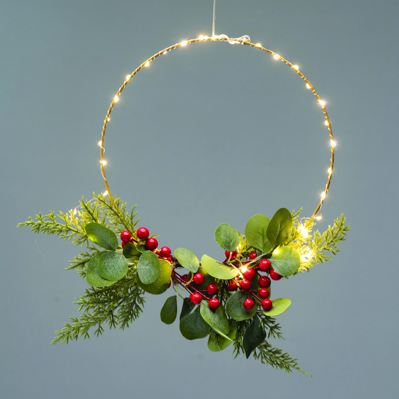 RING LEAVES BERRIES  40 LED DECORATIVE HANGING WW BATT 3ΧΑΑ (NOT INCL) IP20  DIAM 30cm 30cm LEAD CABLE X09401114