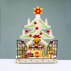 WOODEN XMAS TREE WITH FIREPLACE 16 LED WW DECORATIVE ΒΑΤΤ 2ΧΑΑ IP20 21.5x6x40cm X15161105