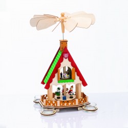 WOODEN TEA LIGHT PYRAMID ICE SKATERS  DECORATIVE (WITHOUT CANDLES) 18x13x36cm X153602