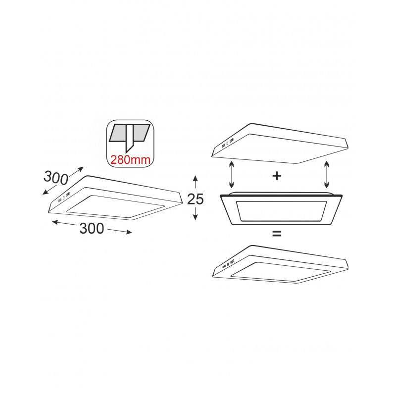 NETTO SILVER LED SQUARE SLIMPANEL 26W 4000K 1880Lm230V 300X300Ra80 STHERON2640S