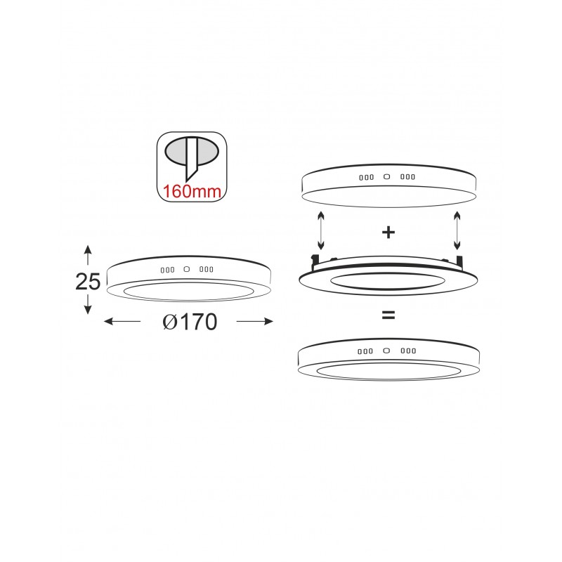 NETTO SILVER LED ROUND PC SLIM PANEL 14W 3000K 950Lm230V Φ170 Ra80 STHERON1430R NETTO SILVER LED ROUND PC SLIM PANEL 14W 3000K 950Lm230V Φ170 Ra80 STHERON1430R