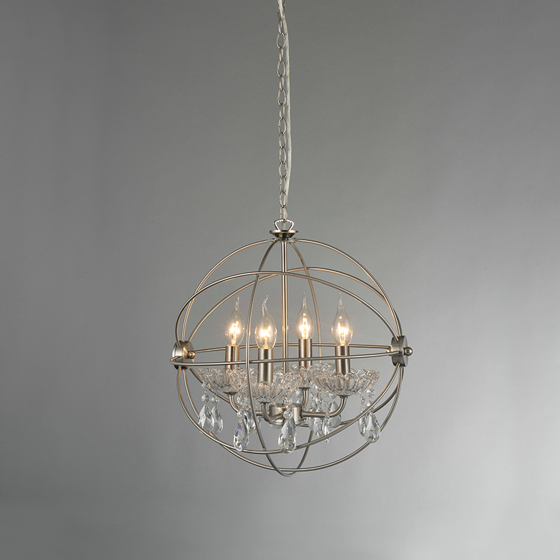 PENDANT 4ΧΕ14 METALLIC NIKEL MAT+ CRYSTAL Φ40ΧΗ150CM CATANIA AD15004