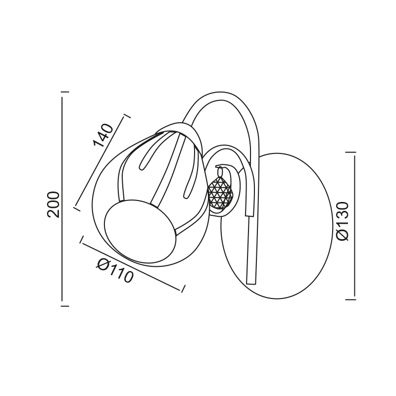WALL MOUNTED GLASS CRYSTAL 1XE14 CARDINAL FMB51491 WALL MOUNTED GLASS CRYSTAL 1XE14 CARDINAL FMB51491