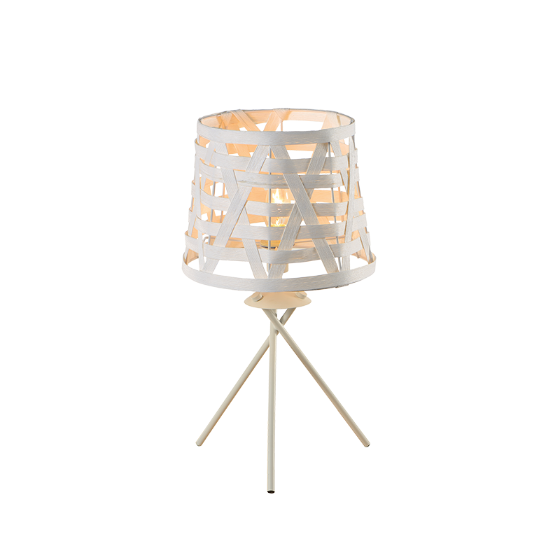 TABLE LUMINAIRE 1XE27 METALLIC WHITE+ CANE COLOR white shade /MAT WHITE METAL Φ17ΧΗ35CM AGATHA ML307211TW