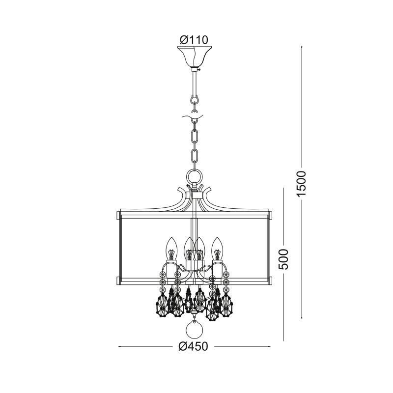 PENDANT 4XE14 METALLIC ANTIQUE/BRUSH+CRYSTAL+GLASS Φ45ΧΗ150CM RONNIE AD80375 PENDANT 4XE14 METALLIC ANTIQUE/BRUSH+CRYSTAL+GLASS Φ45ΧΗ150CM RONNIE AD80375