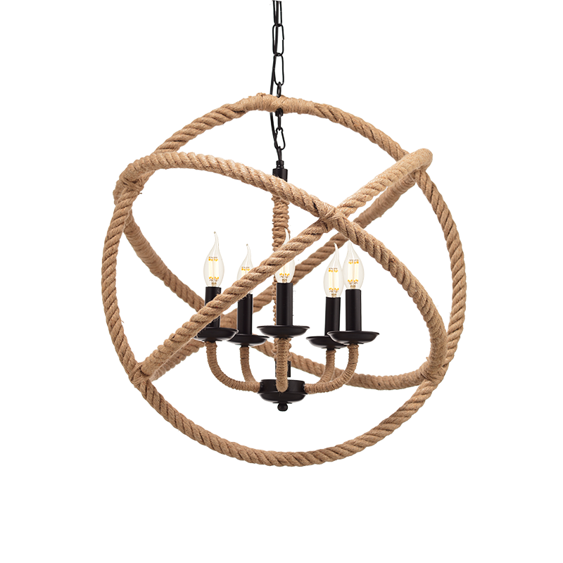 PHASING OUT PENDANT 5XE14 METAL BLACK CIRCLES+ROPE Φ62ΧΗ130CM CERN 563625PCR