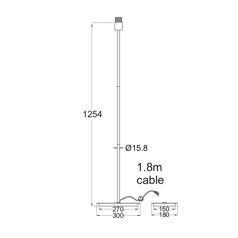 PHASING OUT FLOOR LAMP CHROME METAL 1XE27 WHITE CABLE RECTANGLE BASE Η123cm MIX MATCH MF15018CHW