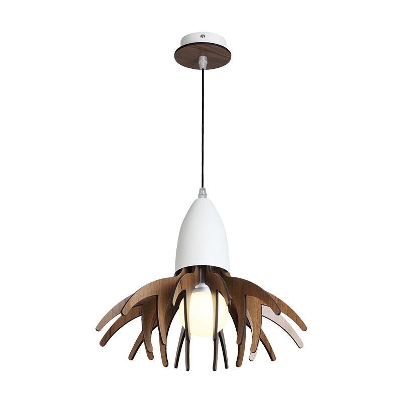PENDANT LUMINAIRE 1ΧE27 DARK WOOD SHADE MDF + WHITE METAL Φ35XH80CM ALPS ZM170031P