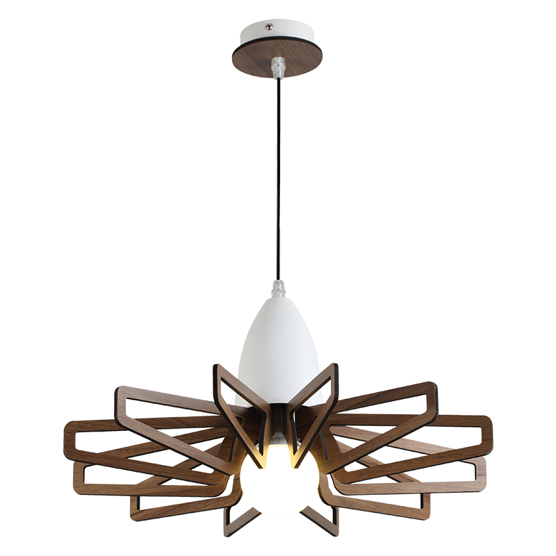 PENDANT LUMINAIRE 1ΧE27 DARK WOOD SHADE MDF + WHITE METAL Φ45XH80CM ALPS ZM170051P