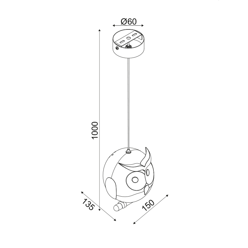 PENDANT LUMINAIRE 1XE14 PINK PLASTIC OWL 15Χ13,5ΧΗ80CM KOKKA ZN160201PP