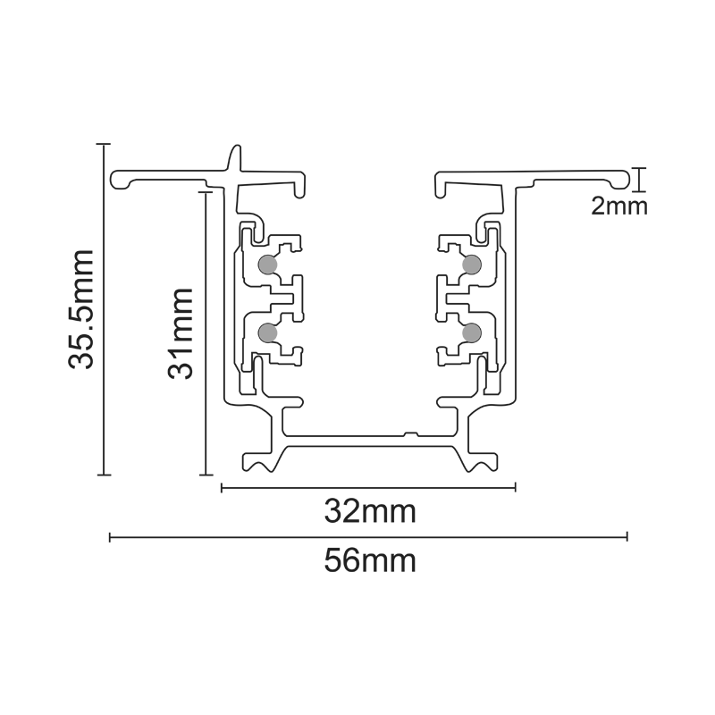 RECESSED TRACK 4 CABLE 2 METER BLACK 4WRE2MB