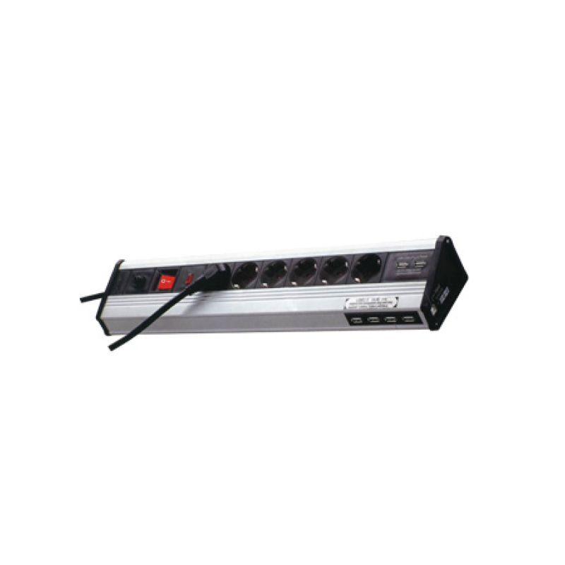MULTI SOCKET 6 SPOTS ALUMINUM KIDS SAFE   DATA   USB ZLG06MKGDCH