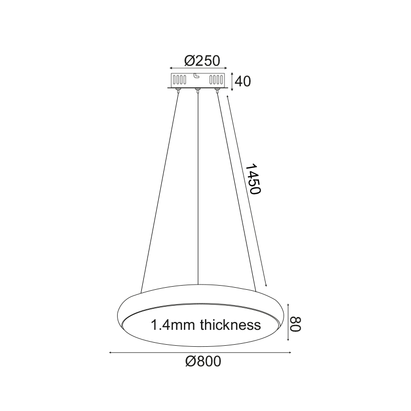 PENDANT LUMINAIRE LED 70W 5600LM 3000K BLACK METAL D80XH130CM KALLISTA V27LEDP80BK