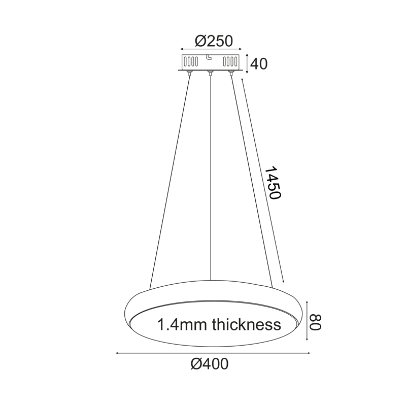 PENDANT LUMINAIRE LED 32W 2560LM 3000K BLACK METAL D40XH140CM KALLISTA V27LEDP40BK PENDANT LUMINAIRE LED 32W 2560LM 3000K BLACK METAL D40XH140CM KALLISTA V27LEDP40BK