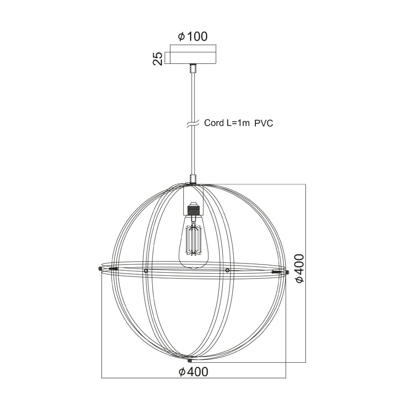 PENDANT D40 1XE27 CIRCLE METALLIC SIRENA KS1483P1BK PENDANT D40 1XE27 CIRCLE METALLIC SIRENA KS1483P1BK