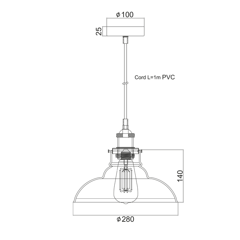 PENDANTCLEAR GLASS 1ΧE27 D28CM SMYRNA KS1295PCL1BK