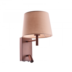 METALLIC WALL LIGHTING FIXTURE WITH FABRIC CONICAL SHADE, MOVABLE LED READING AND TWO ON/OFF SWITCHED ON THE BOTTOM. NARKISSOS OD5617WDLED
