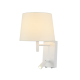 METALLIC WALL LIGHTING FICTURE WITH FABRIC CONICAL SHADE MOVABLE LED READING HEAD AND ON/OFF SWITCH ON THE BOTTOM. NARKISSOS OD5617WLED