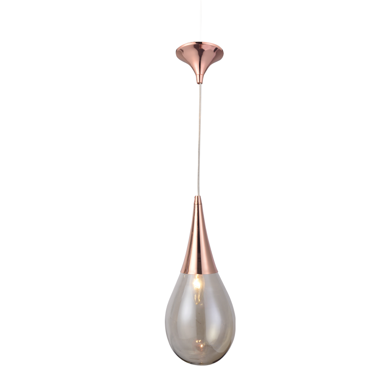 METALLIC PENDANT, COPPER COLOR, 1XE14 AMBER GLASS D16cm ATENA OD53421CP