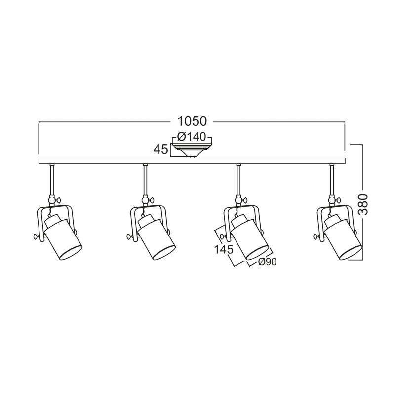 PHASING OUT CEILING 4XE27 METAL WHITE GOLD PATINΑ 17X105XH38CM POMPEII OD61014AW