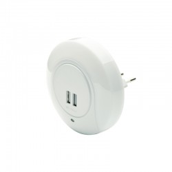 SENSOR NIGHT LAMP 1W 4000K WITH 2 USB PORTS  ,POWER SWITCH ON/OFF K AUTO MODE, WHITE PLASTIC 230V IP20 SF78LED