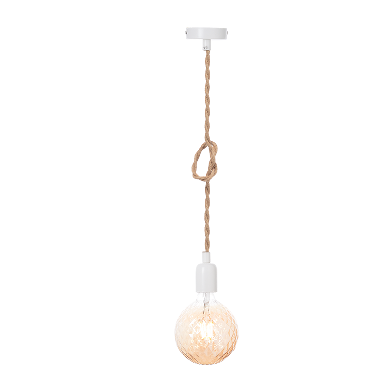 PENDANT 1XE27 METAL WHITE+ SINGLE BRAIDED ROPE Η100CM 40WRR