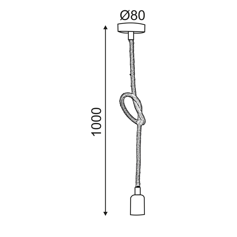 PENDANT 1XE27 BLACK METAL+DOUBLE BRAIDED ROPE Η100CM 40BRT